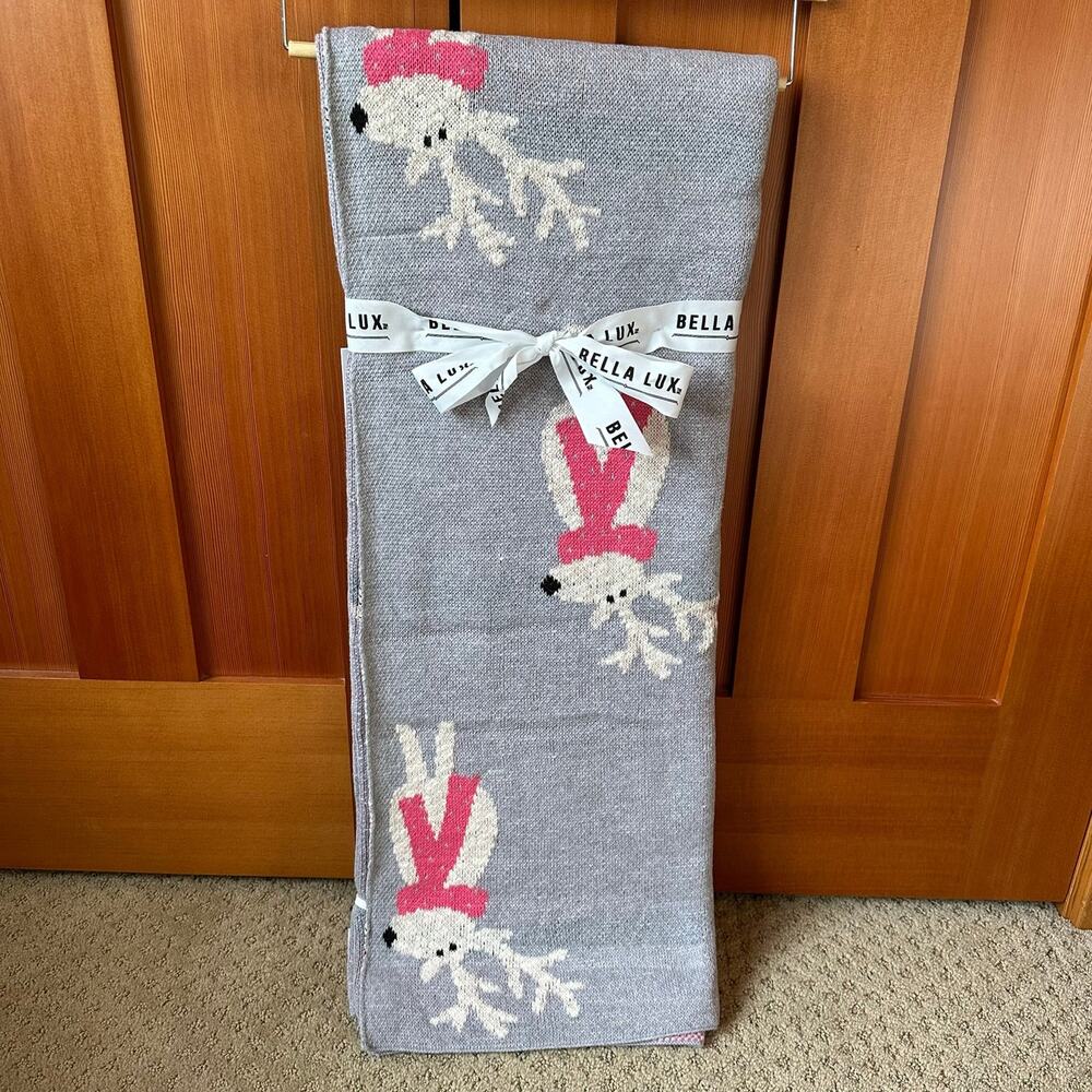 Bella Lux Grey Reindeer Christmas Decorative Throw Blanket
